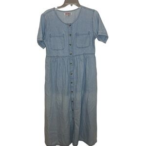 Vintage 90s FADS Denim Button Front Midi Dress Medium